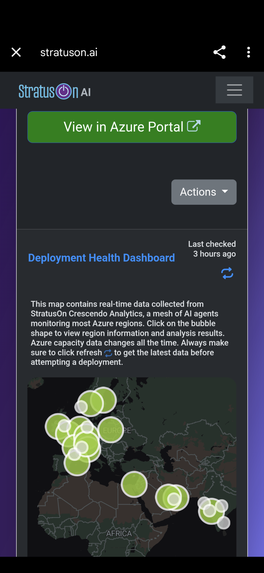 Moka deployment health dashboard map with regional availability indicators
